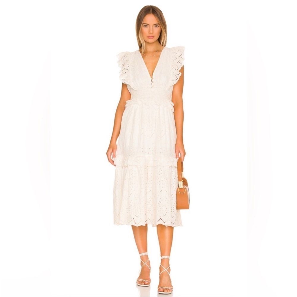 Cleobella Cherie Eyelet Tiered Ruffle Midi Dress Ivory White Size Small